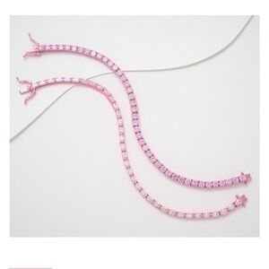 Jennifer Miller Pink E-Coat, Diamonique, & Sterling Silver Tennis Bracelet Large